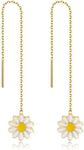 El Regalo Enamel Daisy Flower Threader Drop Earrings- Cute Flower Ear Line Earrings for Girls & Women- Valentines Day Gift for Her