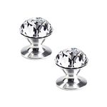 CcHhyyt 2 Pcs Crystal Self Stick Knobs Aluminum Self Adhesive Handle Pull Stick On Handle Removable Crystal Door Knob for Cabinet Mirror Cupboard Window Glass Sliding Door Drawer Clear Crystal (2)