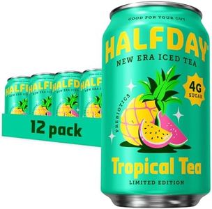 HALFDAY Prebiotic Iced Tea, Tropical Tea, Supports Digestive & Gut Health, Plant Fiber & Prebiotics, Low Sugar, 30 Calories, Natural Caffeine, Gluten Free, 12 fl oz (12 pack) Packaging May Vary