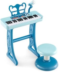 COSTWAY 37-Key Kids Piano, Toddler Electronic Keyboard with Stool, Microphone, Detachable Legs, Music Stand, Recording & Replay Function, Musical Instrument Toy for Boys Girls (Blue)