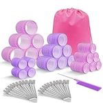 46 Pcs Hair Rollers with clips, Velcro rollers for hair volume, Hair Rollers for Long Medium Short Hair 4 Sizes Jumbo Large medium small Hair Curlers rollers (22 Rollers +22 clips +1 Tail comb +1 Bag)