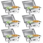 WILPREP Chafing Dish Buffet Set, 6 Pack 9L Chafers for Catering with 12 Half Size Food Pans Fuel Holders 6 Lids Foldable Frames, Stainless Steel Food Warmers for Parties Buffets Banquets Dinners