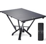 MTRVR Heat-Resistant Metal Folding Camping Table, Heavy Duty 110 Capacity, Thickened Aluminum Frame & Rubber Feet, Outdoor Portable Rectangular Table with Carrying Bag for Beach, Car Camp, Travel