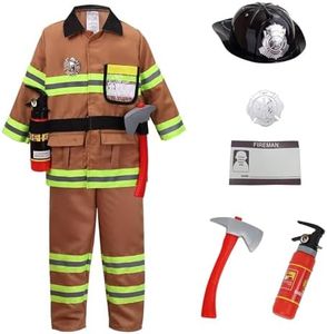 yolsun Tan Fireman Costume for Kids, Boys' and Girls' Firefighter Dress up and Role Play Set (7 pcs) (4-5Y, tan)