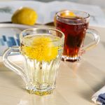 Jinelza Premium Glass Tea and Coffee Cup Glass Mug, Transparent,Glass Cups Set for Milk Cup, Hot/Cold Drinks Cups, Herbal Tea, Green Tea, Lemon Tea Cup Set of 6-150ML