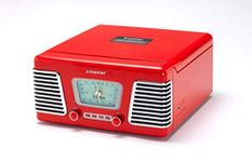 Steepletone Roxy 1 Record Player - 1960s Retro Style Turntable, MW/FM Radio & MP3 Playback - High Gloss Red Model