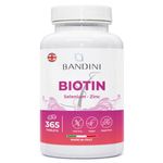 Bandini® Biotin Hair Growth Supplement | 365 vegan Tablets High Strength - 1 Year Supply | Biotin, Selenium & Zinc Complex | Healthy Skin & Nails for Women & Men | Non-GMO ( Not Gummies )