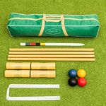 Harrier Complete 4 Person Croquet Set Wooden Garden Croquet Set Traditional Mallets, Steel Hoops, Balls, Winning Post & Carry Holdall