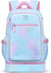 BYXEPA Girls 2-in-1 Backpack & Insulated Lunch Bag- 16in Lightweight, Water-Resistant, Large Capacity with Compartments for School Kids, Elementary Preschool Bookbag, Galaxy Blue