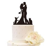 Wedding Anniverary Silhouette Cake Topper Bride Groom with 2 Cats