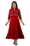Celebravo Women Rayon Stylish Printed Anarkali Kurta with Detachable Jacket (RED, S)