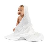 Comfy Cubs 1 Pack Baby Hooded 9 Layer Muslin Cotton Towel for Kids, Large 81 X 81 cm, Ultra Soft, Warm, and Absorbent. Baby Essentials Bath Towels, Cute Unisex Cover for Girls and Boys (1 Pack, White)