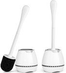 Toilet Brush 2 Pack, Toilet Bowl Brush with Ventilated Holder and Ergonomic Long Handle, Durable Bristles Toilet Scrubber Set for Bathroom Cleaning(White)