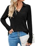 Gemulate Jumpers for Women UK Plus Size Lightweight Sweatshirts Ladies Jumpers Christmas Black Jumper Womens V Neck Plus Size Jumper Long Sleeve Jumpers Loose Fit -Black, XL