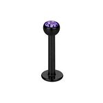 Gekko Body Jewellery Black PVD Labret Monroe Lip Piercing Bar with Purple CZ Gem Top 1.2mm x 8mm