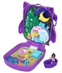 Polly Pocket Playset, Travel Toy with 2 Micro Dolls, Toy Boat & Surprise Accessories, Pocket World Owlnite Campsite Compact