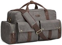 S-ZONE Duffle Bag for Travel Canvas Duffel Bag Carry on Leather Trim Overnight Weekender Bag for Men Women Grey