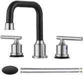 WOWOW 3 Hole Bathroom Faucet Widespread Bathroom Sink Faucet 8 inch, 3 Piece Vanity Faucet with Drain, Brushed Nickel and Matte Black Tall Basin Tap 2 Handle