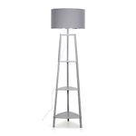 MiniSun Grey Wooden 3 Tier Floor Standard Lamp with Storage Shelves Bedroom Living Room Lounge Light - Grey/Chrome Shade + LED Bulb