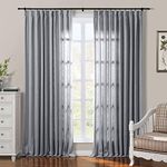 ChadMade Extra Wide 120 inches Wide Pinch Pleated Natrual Cotton Curtain 96 inches Long Pravicy Protecting for Glass Window Bedroom 120Wx96L, 1 Panel, Grey, Sarai Collection