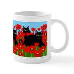 CafePress Black Cats Poppies Mug 11 oz (325 ml) Ceramic Coffee Mug