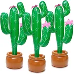 3 Pack 35 Inch Inflatable Cactus Set for Mexican Fiesta Party Decorations, Cinco de Mayo Supplies