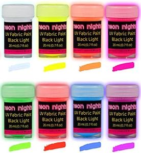 Glow in The Dark Fabric Paint - Pack of 8 Neon Fabric Paint Colors for Clothes & Textiles - UV and Blacklight Clothing Paint for Halloween Costumes, Easter Egg Painting Decoration - 20 mL