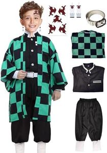 UQJE Kids Kamado Tanjir Cosplay Costumes Anime Tanjir Cosplay Outfit Halloween Kimono Set