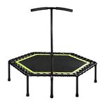 IRIS Fitness 45 inch Mini Trampoline with Adjustable Handrail Handle Bar – Indoor Rebounder for Adults – Best Urban Cardio Workout Home Trainer, Covered Bungee Rope System – Max Limit 100 Kgs