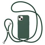 ZTOFERA Crossbody Lanyard Case for iPhone 15, Liquid Silicone Protective Phone Case with Strap Adjustable Neck Cord Necklace Soft Cover for iPhone 15, Dark Green