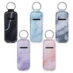 Beautyflier Clip-on Sleeve Chapstick Pouch Keychain Lipstick Holder Elastic Lip Balm Holster Travel Accessories,Marble Pattern