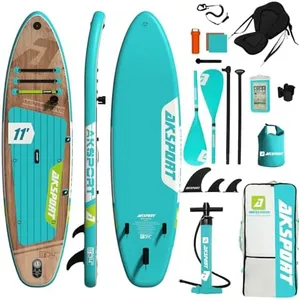 AKSPORT 11' x 34'' x 6'' Inflatable Stand Up Paddle Board SUP with Full Accessories,Wide Stable Design, Non-Slip Deck- 2-in-1 Convertible SUP/Kayak for Paddling/Fishing