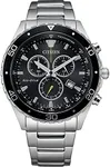 Citizen Men's Eco-Drive Weekender Chronograph Watch in Silver-tone Stainless Steel, Black Dial (Model: AT2387-52E)