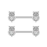 14G Dainty Owl Nipple Rings for Women Stainless Steel Fake Diamond Crystal Rhinestone Nipple Piercing Nipple Straight Barbells Tongue Rings Sexy Body Piercing Jewelry Gifts for Birthday BFF
