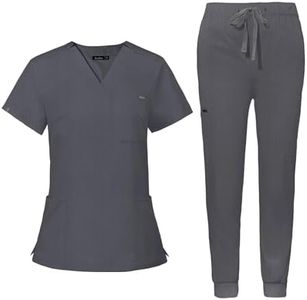 niaahinn Scrub for Women Scrubs Top with Classic V-Neck & Yoga Jogger Pants Medical Nursing Uniform Scrub Set (Grey, XL)
