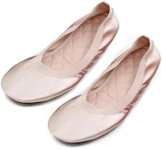 Everyday Casual Comfortable Women Foldable Portable Ballet Flats Shoes That fold in Half to fit in a Carry Bag (BlushPinkSatin, 6)
