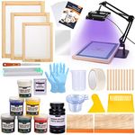 Caydo 54 Pieces Screen Printing Kit with 50W LED UV Exposure Screen Printing Light, 6 Color Screen Printing Ink, Screen Printing Photo Emulsion, Emulsion Scoop Coater, Instructions