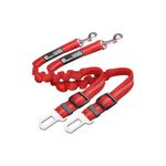 2 Pack Premium Car Seat Belt for Dogs Cats Pets, Adjustable Safety Heavy Duty Elastic Lead Harness for Cars with Elastic Nylon Bungee Buffer (Red)