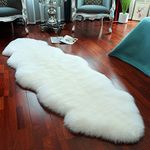 LLB Genuine Sheepskin Area Rug Wool Rug Fur Carpet Fluffy Fur Rug for Living Room Kids Bedroom Real Sheepskin Throw Lambskin Rugs Sofa Mat Chair Seat Covers (Ivory White,2 x 6 ft Sheepskin)