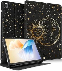 Wazzasoft for Samsung Galaxy Tab A7 Case 10.4 Inch for Women Girls Cute Folio Cover with Pencil Holder Aesthetic Design Girly Kawaii Sun Moon Stars Teens Tablet Cases for Samsung Tab A7 Case 2022/2020