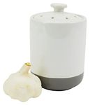 Boston Warehouse Stoneware Garlic Keeper Canister, White and Grey Colorblock