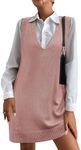 HOTOUCH Women Oversized Vest Knit Sweaters Dress with Pockets Sleeveless Sweater Vest Loose Vest Knitted, Deep Pink XXL