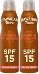 Hawaiian Tropic Glowing Protection Sunscreen Dry Oil Spray Mist, Water Resistant SPF 15 UVA plus UVB Protection Sunscreen Spray, Tropical Scent Sun Lotion with Island Botanicals, 177 ml (Pack of 2)