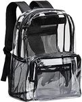 Vorspack Clear Backpack Heavy Duty PVC Transparent Backpack Extra Large Clear Backpacks with Reinforced Strap for College Security - Black