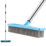 KIKITOY Deck Scrub Brush, 60" Stainless Steel Wire Brushes Long Handle, Stiff Bristle Broom Floor Scrubber for Cleaning Moss, Tough Stains on Concrete Grout Garden Garage Patio Fishing-Boat