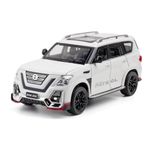 Ixora White 1:24 Nisan Petrol Diecast Metal Pullback Toy car with Openable Doors & Light, Music Boys car for Kids Best Toys Gifts Toys for Kids (White-Color As Per Available)