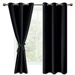 DWCN Black Blackout Curtains with Tiebacks for Bedroom Thermal Insulated Solid Eyelet Curtains for Living Room,2 Panels,46" Wide x 72" Drop