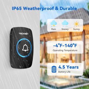 TECKNET Wireless Doorbell Kit – IP65 Waterproof, 1300ft Range, 60 Chimes