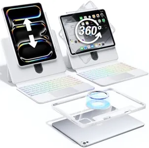 Keyboard Case for iPad 11th/10th Gen, 360° Rotating Magnetic Stand, White