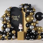 Black and Gold Balloons Garland Kit 158 PCS, Black Gold Silver Metallic Balloon Arch Kit for Birthday Wedding Party Graduation Anniversaries